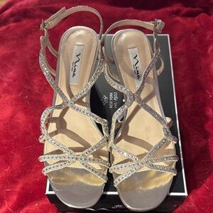 Nina Women's Glittering Silver 2 inch Wedge Heels